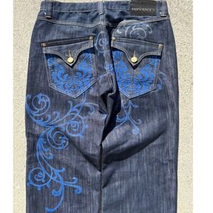 Imperious‎ Baggy Jeans 36x34 Blue Scroll Graphic Y2K Wide Leg Indigo Raw Denim